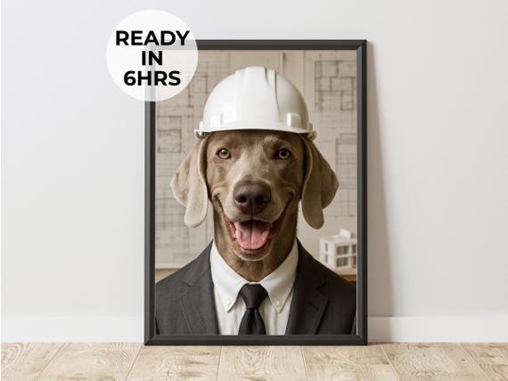 Engineer Pet Portrait Funny Construction Dog Coworker Gift