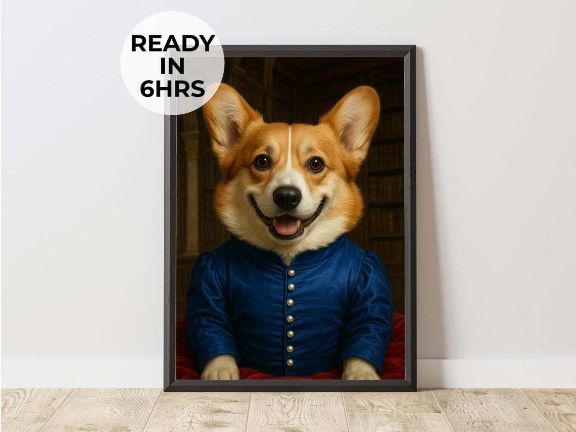 Corgi Dog Blue Scholar Jacket Library Custom Pet Portrait Poster