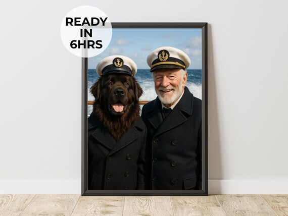 Custom Sea Captain Pet Owner Portrait, Nautical Gift