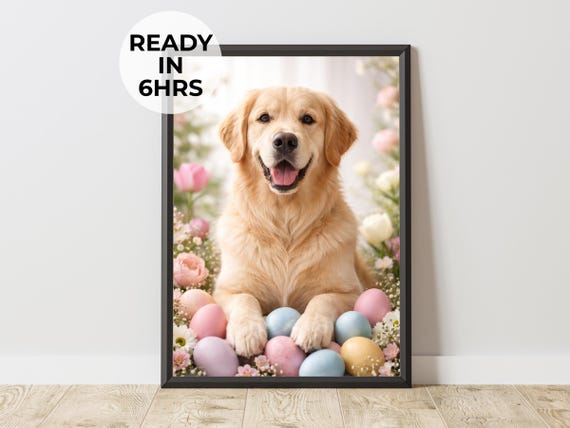 Custom Easter Pet Portrait Holiday Dog Art Spring Gift