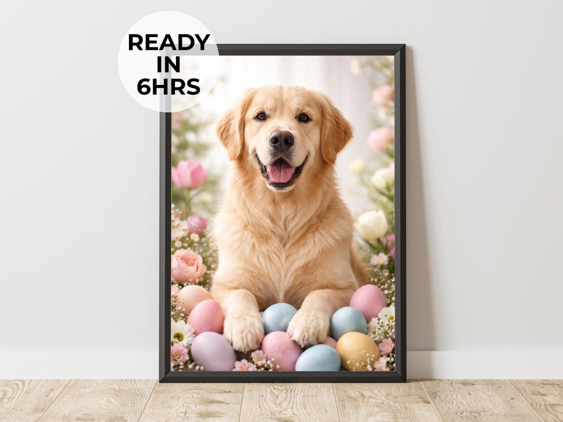 Custom Easter Pet Portrait Holiday Dog Art Spring Gift