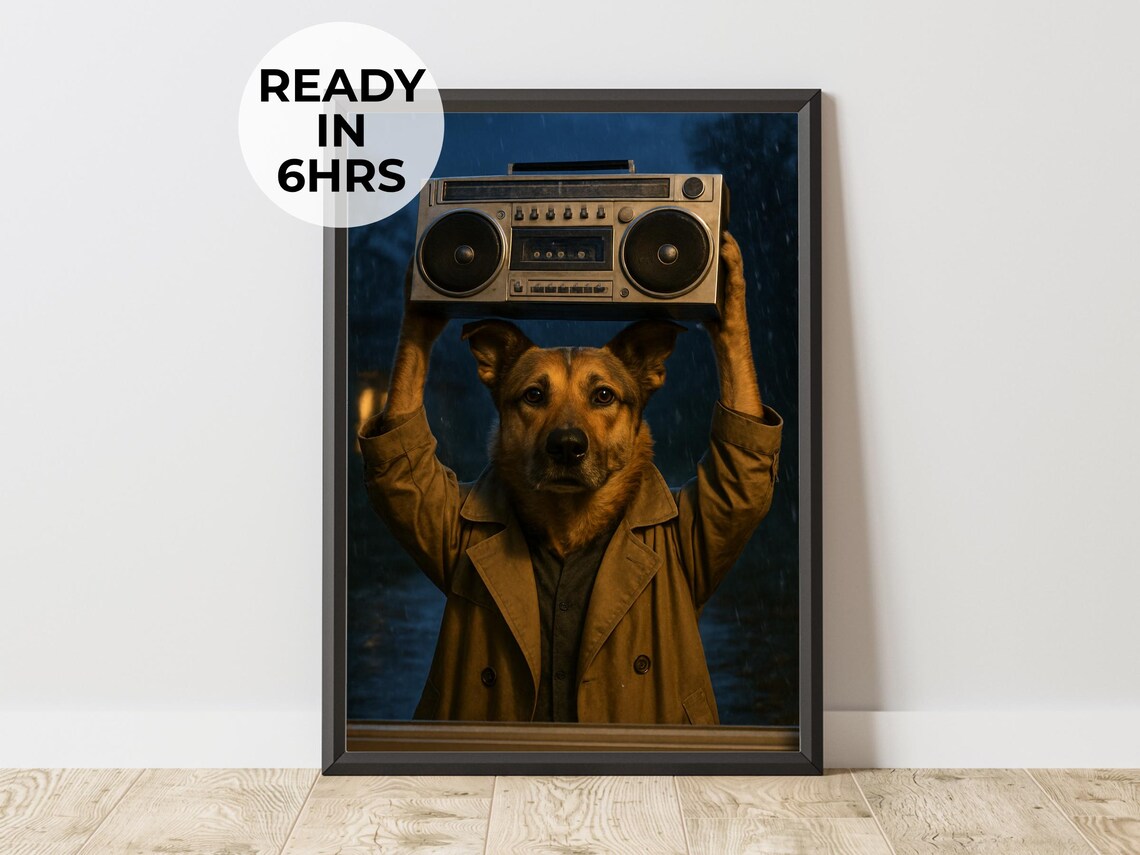 German Shepherd Boombox Say Anything Movie Parody Funny Dog Poster