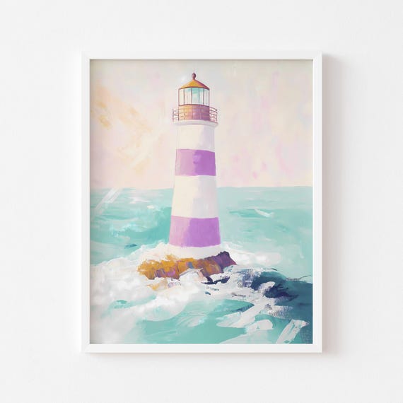 Purple And White Lighthouse Wall Art Pastel Poster