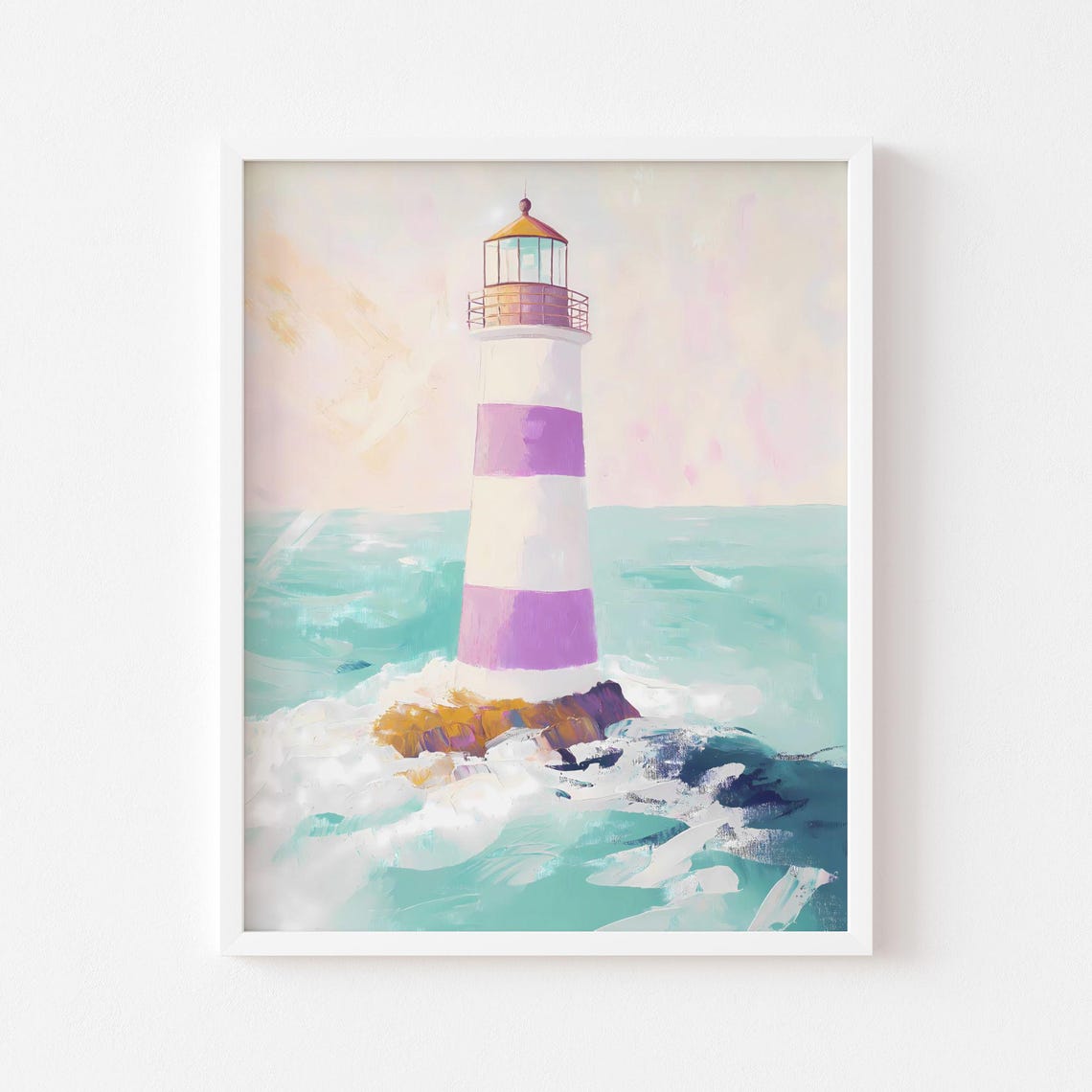 Purple And White Lighthouse Wall Art Pastel Poster