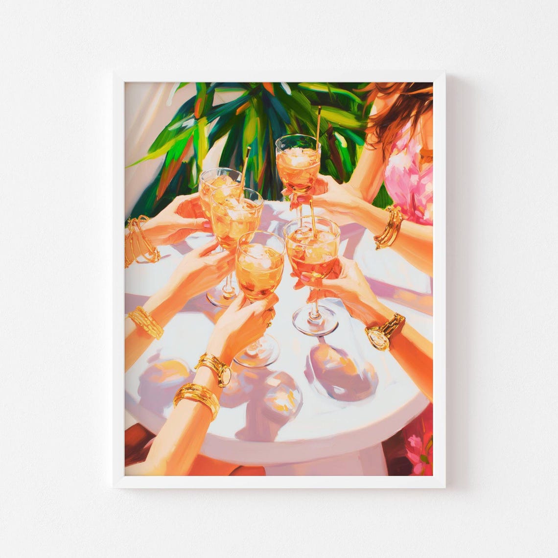 Friends Toasting Cocktails At Sunset Happy Hour Summer Drinks Poster
