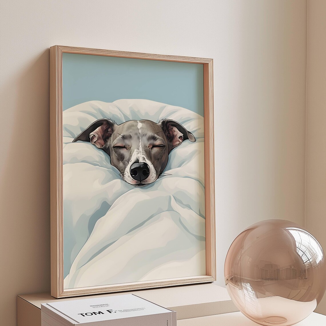 Sleeping Greyhound Cozy Bed Peek Duvet Sweet Gentle Dog Poster