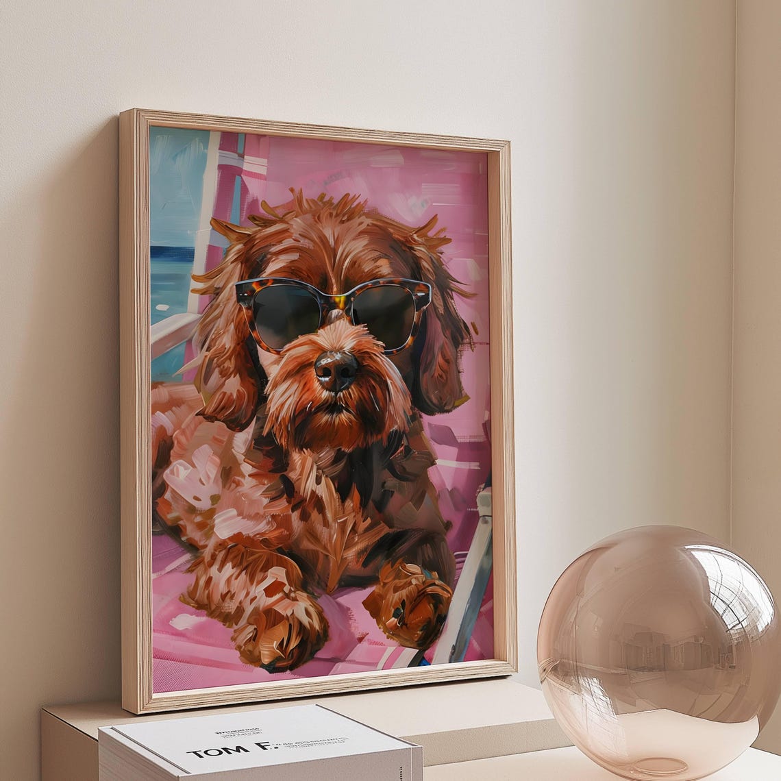 Cavapoo Sunglasses Pink Beach Cool Doodle Dog Playful Summer Poster