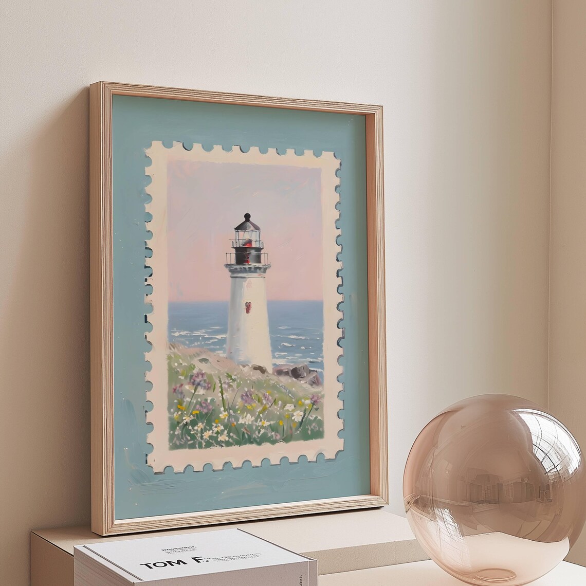 Lighthouse Stamp Art Print, Coastal Maximalist Decor
