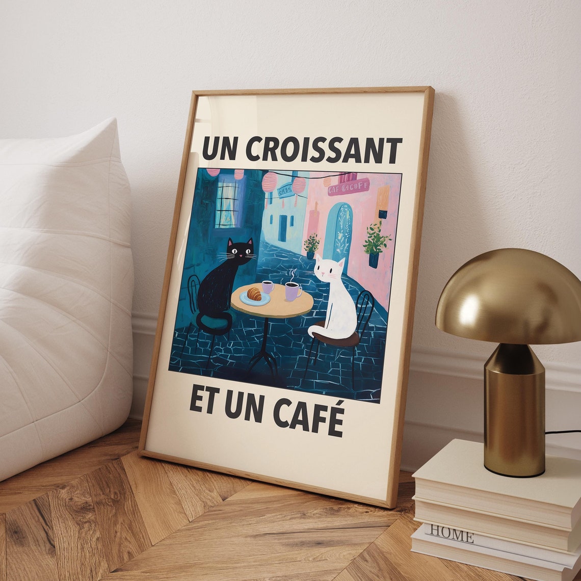 Un Croissant Et Un Café Cats Paris Bistro Funny Cat Wall Art