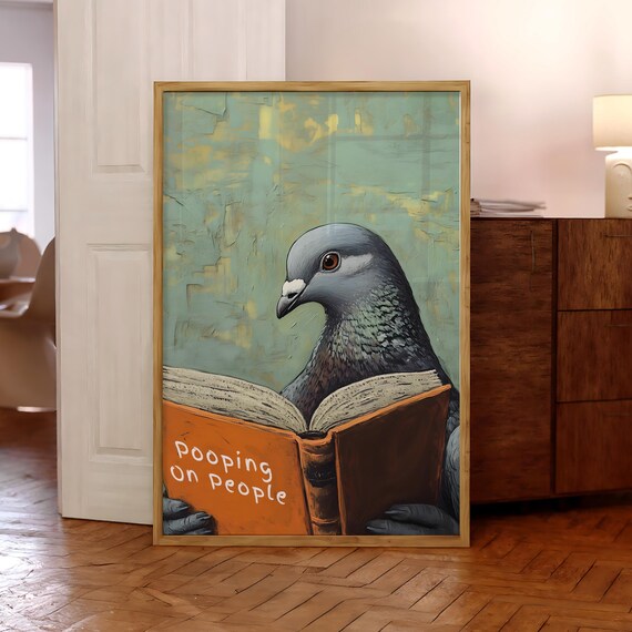 Funny Bathroom Pigeon Pooping On People Poster