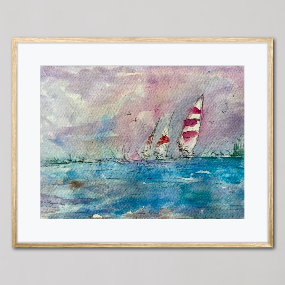 Sail Boats On Saint Johns River Original Watercolor Art Painting Nautical Theme Instant - Image 4