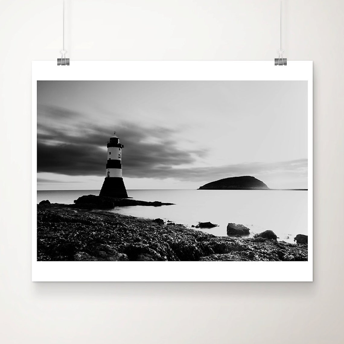 Penmon Point Lighthouse Anglesey Wales Black White Photo Poster