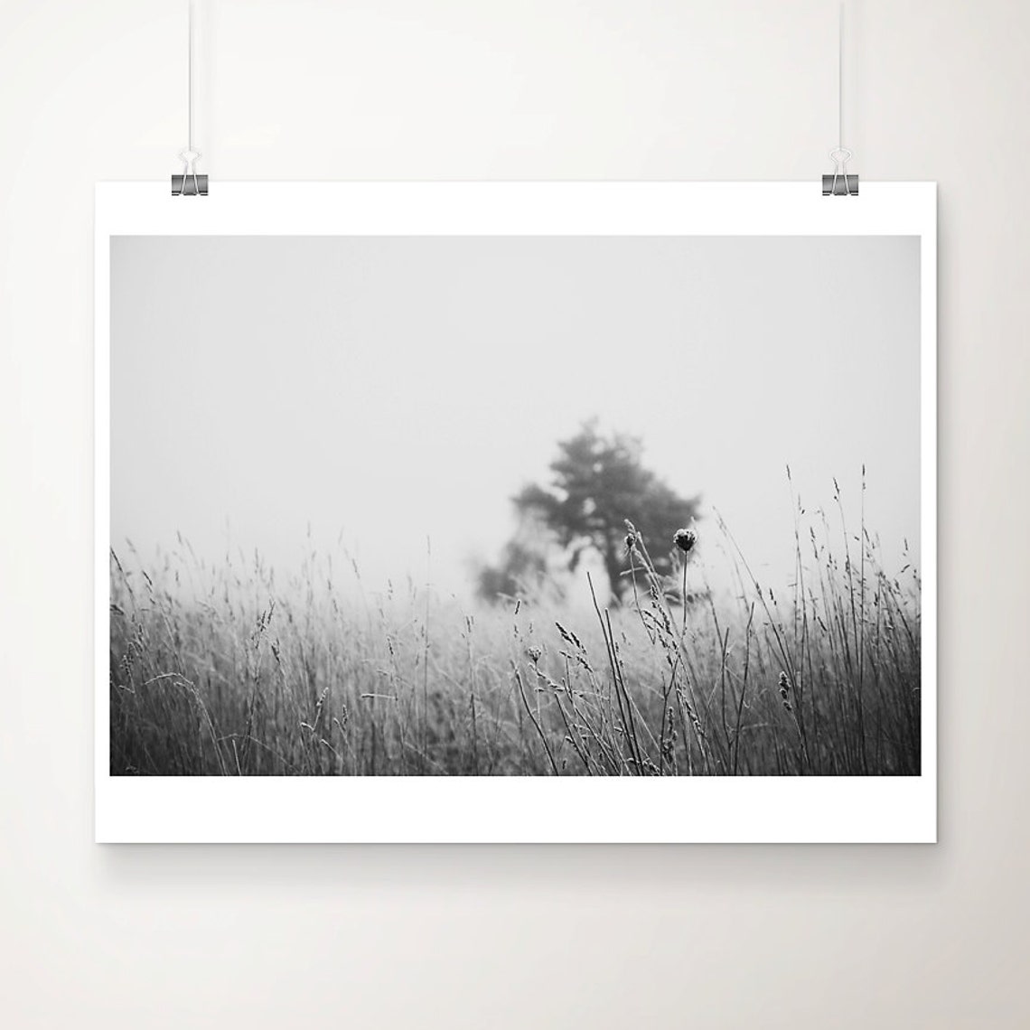 Foggy Winter Tree Black and White Minimalist Nature Photo Poster