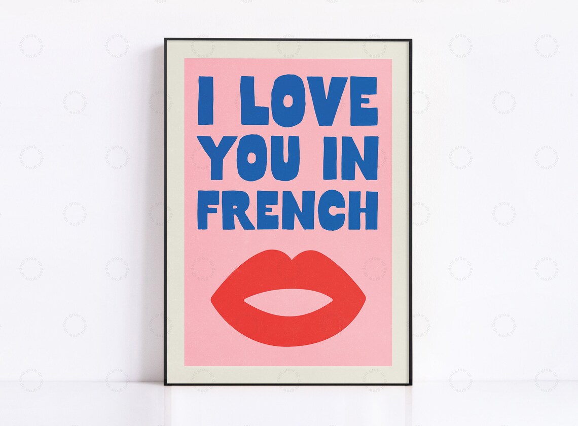I Love You in French Typography Quote Print