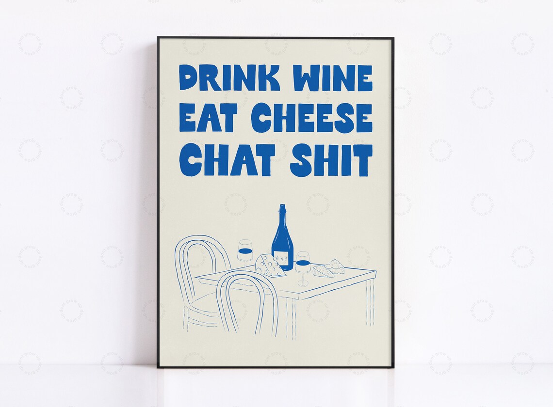 Wine And Cheese Retro Mid-Century Kitchen Art Print