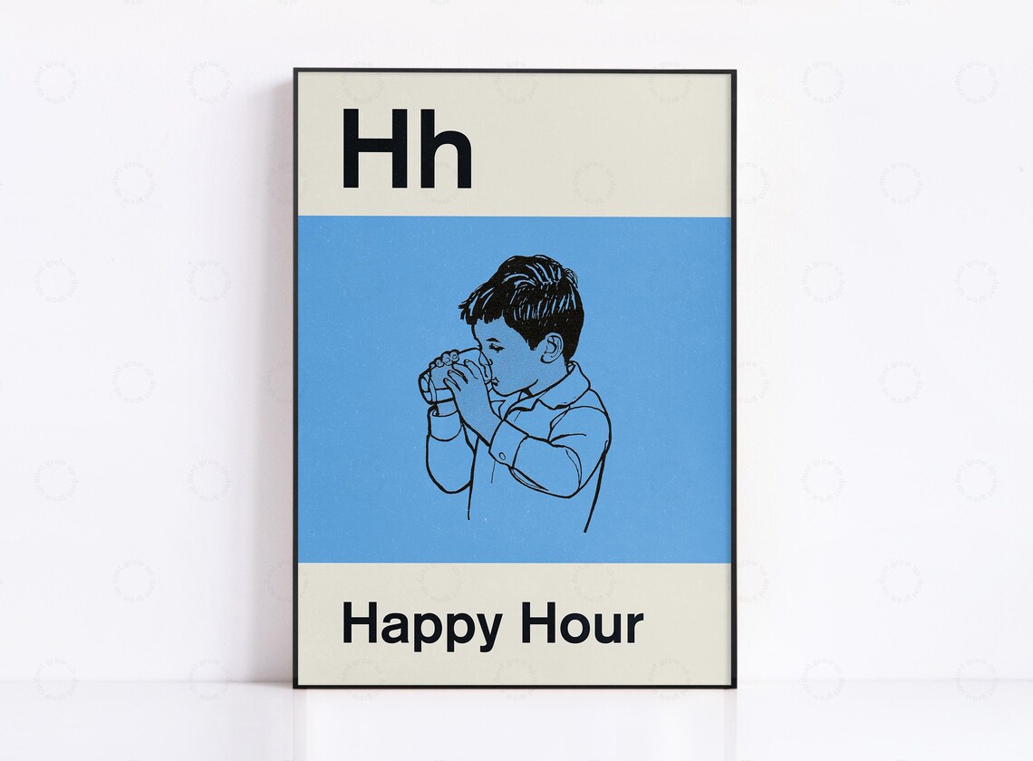 Happy Hour Typography Art Print, Drinks Poster