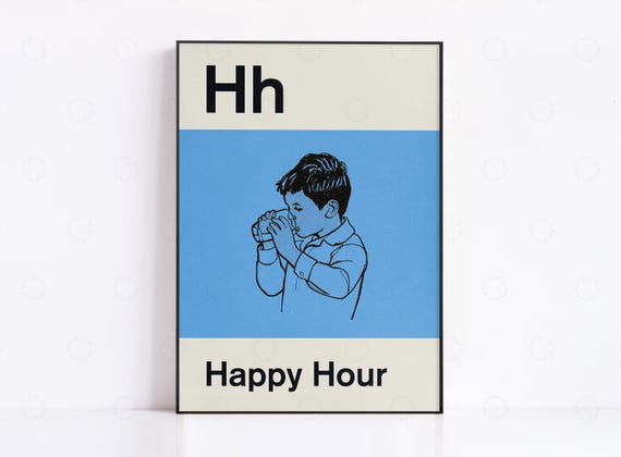Happy Hour Typography Art Print, Drinks Poster
