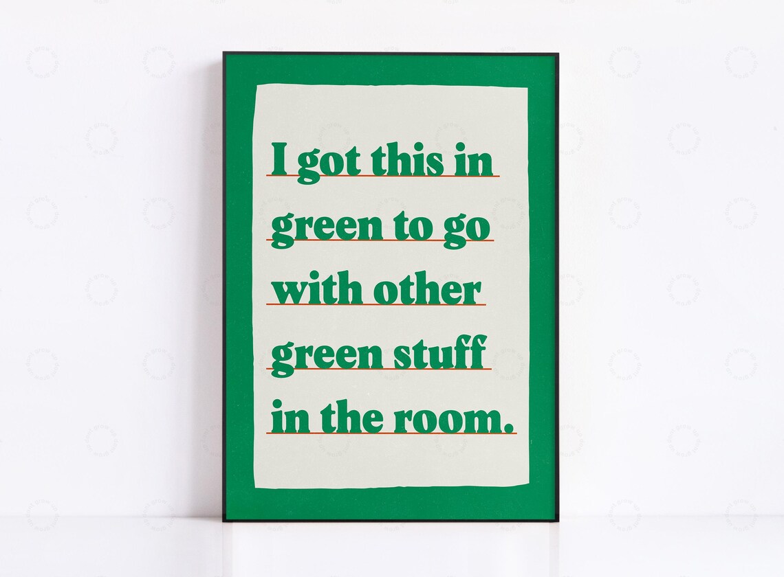 Green Colour Scheme Typography Living Room Art Print