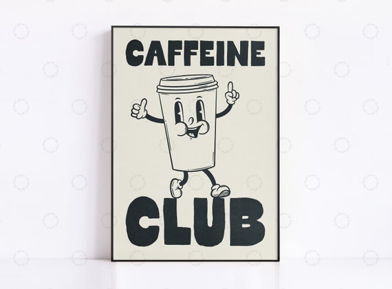 Caffeine Print Coffee Vintage Poster Retro Food Kitchen Art Lover Decor