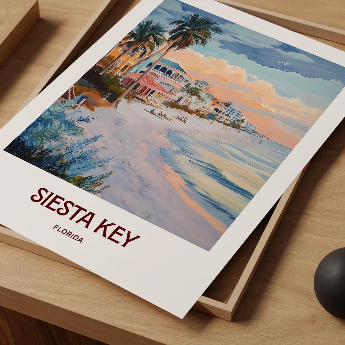 Siesta Key Florida Beach Sunset Watercolor Coastal Travel Poster - Image 2