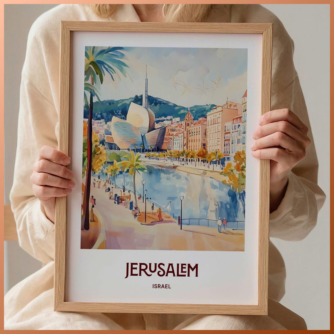 Jerusalem Israel Riverside Promenade Modern Architecture Poster