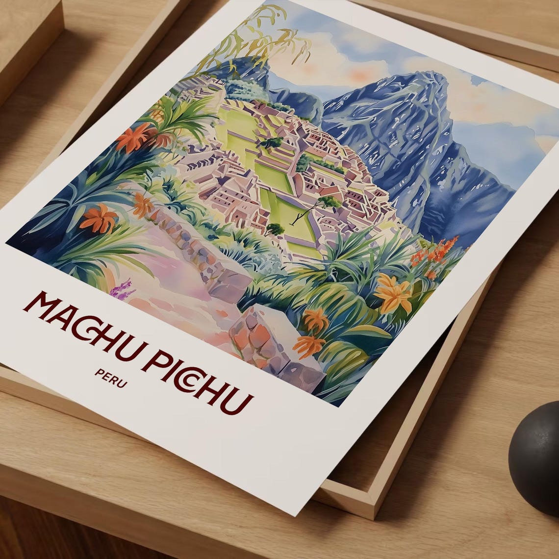 Machu Picchu Peru Inca Ruins Pastel Watercolor Travel Poster - Image 2