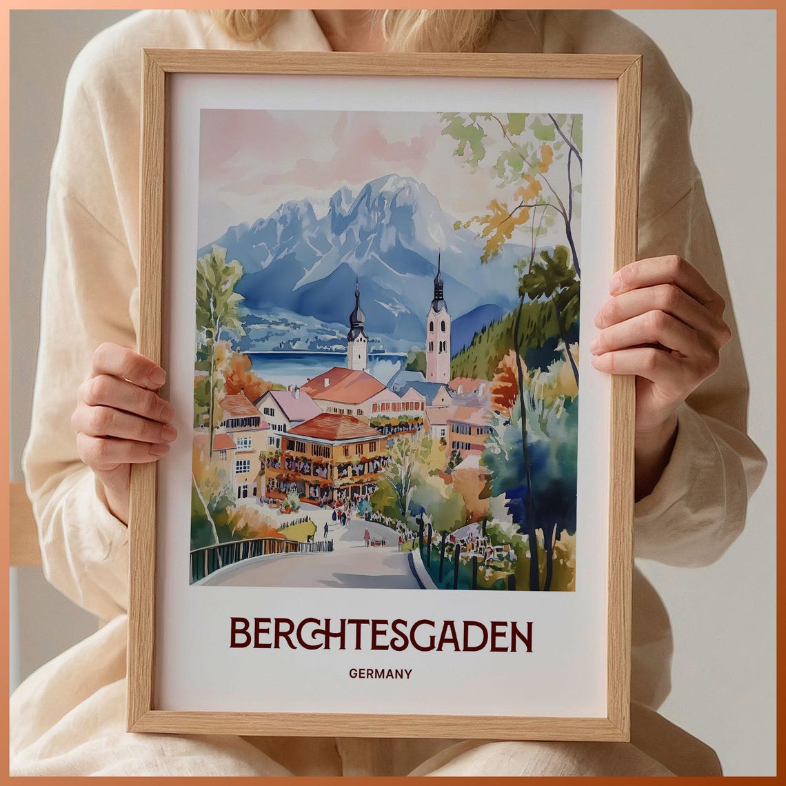 Berchtesgaden Germany Alpine Village Mountain Watercolor Travel Poster