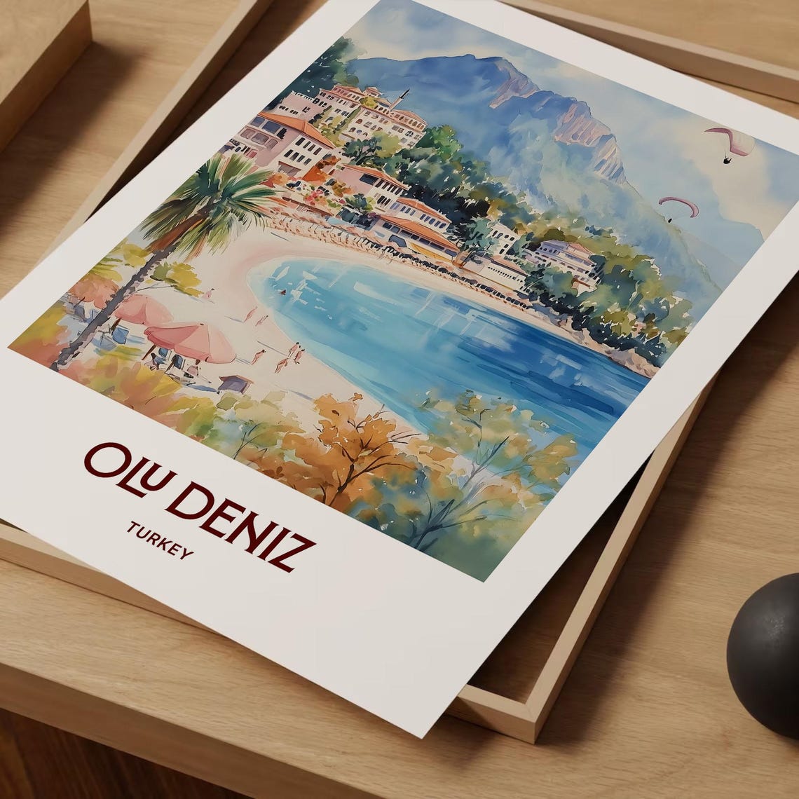 Olu Deniz Turkey Blue Lagoon Beach Watercolor Travel Poster Gift - Image 2