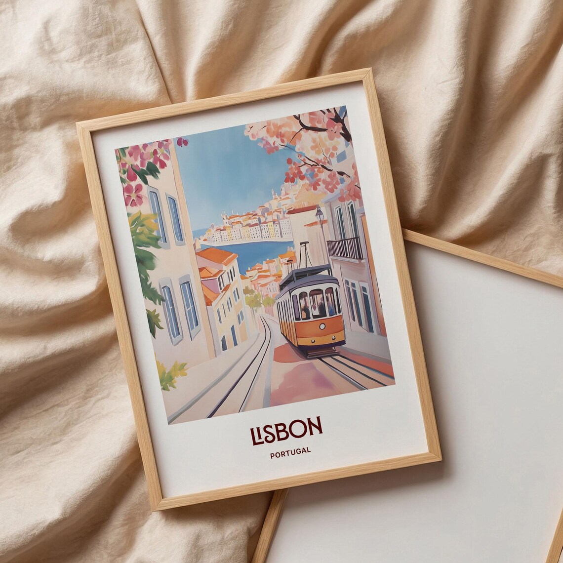 Lisbon Portugal Tram Hill Street Watercolor Travel Poster Gift - Image 3