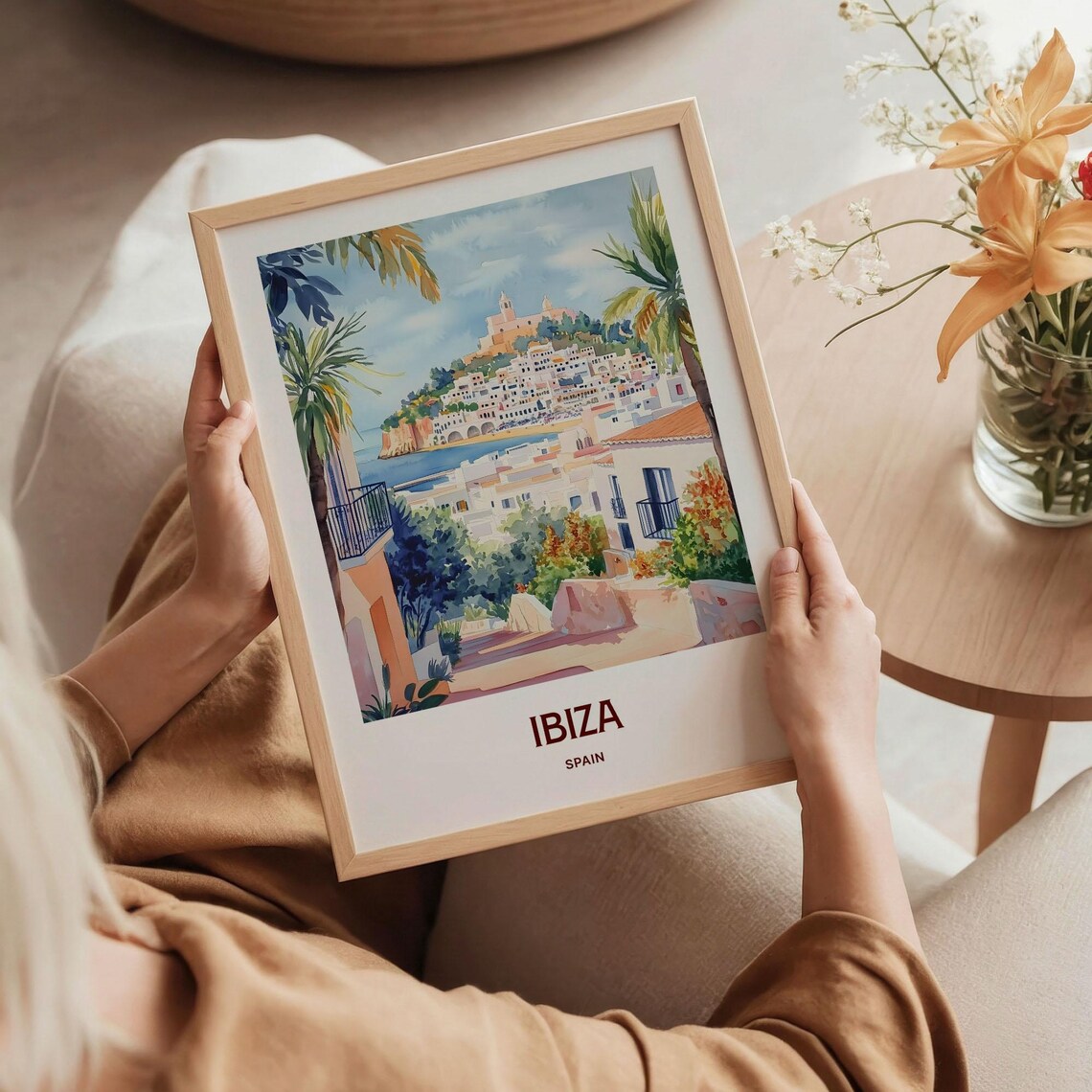 Ibiza Spain Old Town Hilltop Fortress Whitewashed Watercolor Travel Poster - Image 5