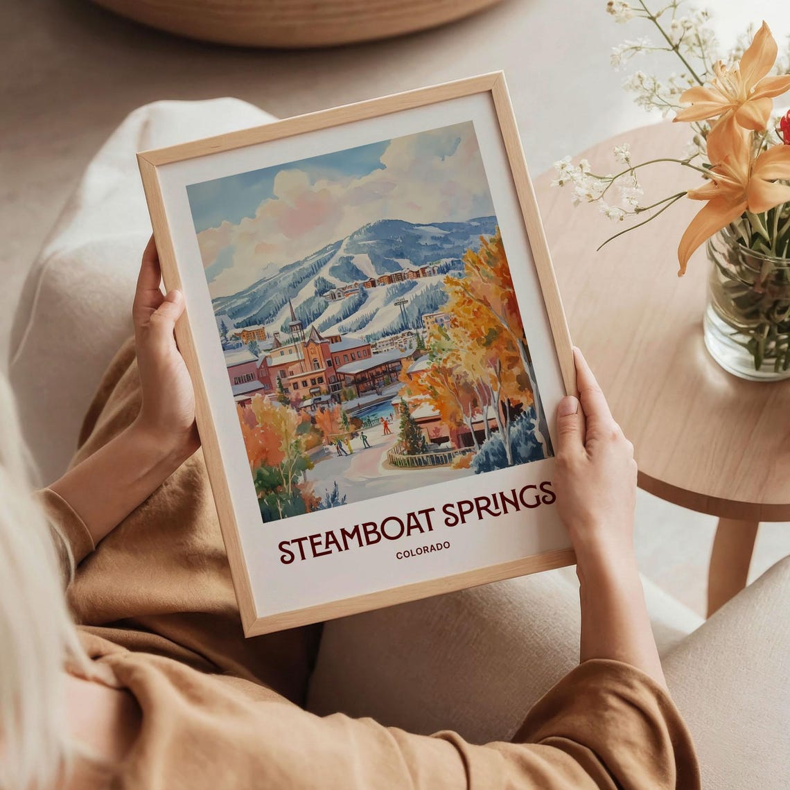 Steamboat Springs Colorado Ski Slopes Village Watercolor Winter Poster - Image 5