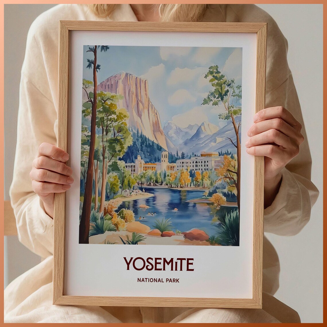 Yosemite National Park Pastel Mountain Lake Landscape Poster