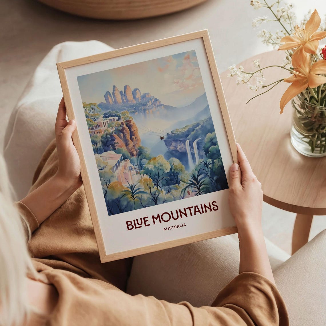 Blue Mountains Australia Cable Car Gorge Valley Pastel Art Poster - Image 5