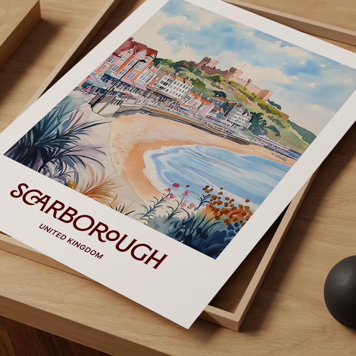 Scarborough England Castle Headland Beach Watercolor Seaside Poster - Image 2