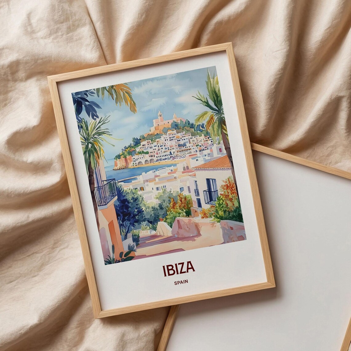 Ibiza Spain Old Town Hilltop Fortress Whitewashed Watercolor Travel Poster - Image 3