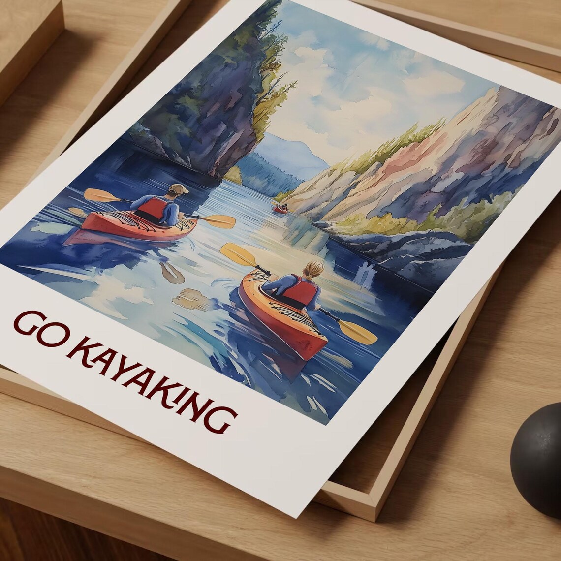 Go Kayaking Mountain Lake Watercolor Outdoor Sport Art Poster - Image 2