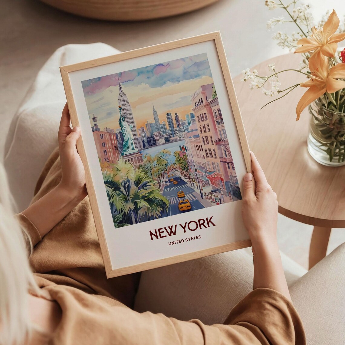 New York City Skyline Statue of Liberty Watercolor Travel Poster - Image 5