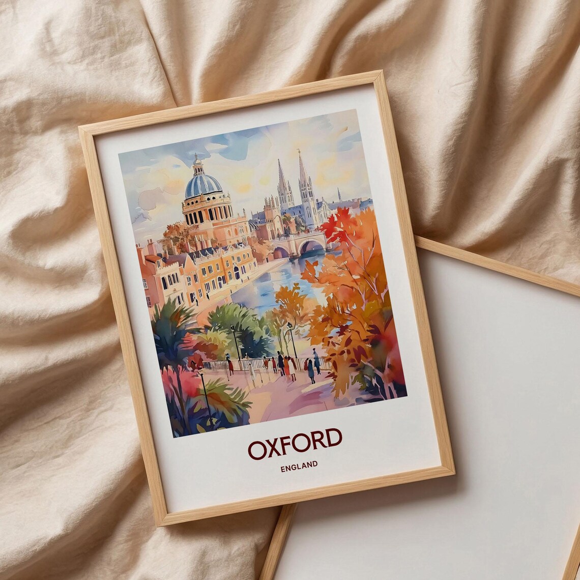 Oxford England University Spires River Autumn Watercolor Travel Poster - Image 3