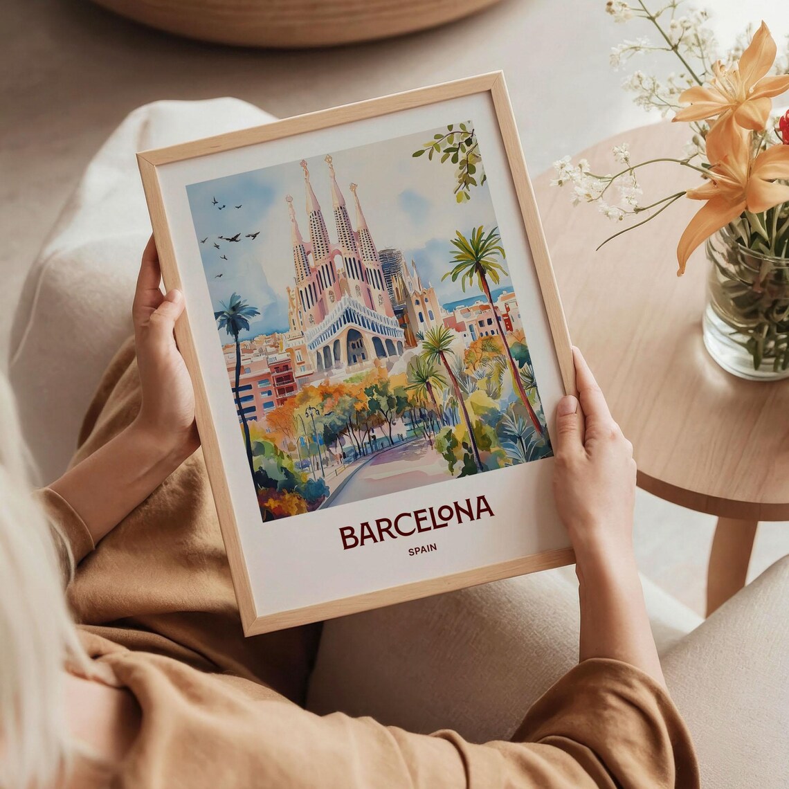 Barcelona Spain Sagrada Familia Palms Minimalist Cityscape Poster - Image 5