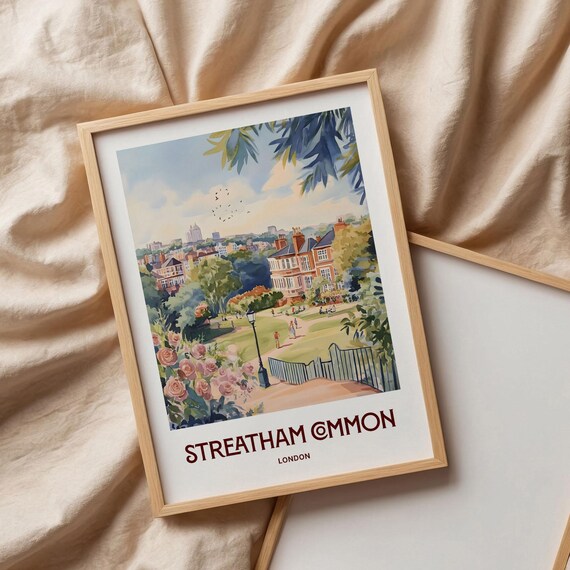 Streatham Common London Rose Garden Watercolor Park Travel Poster