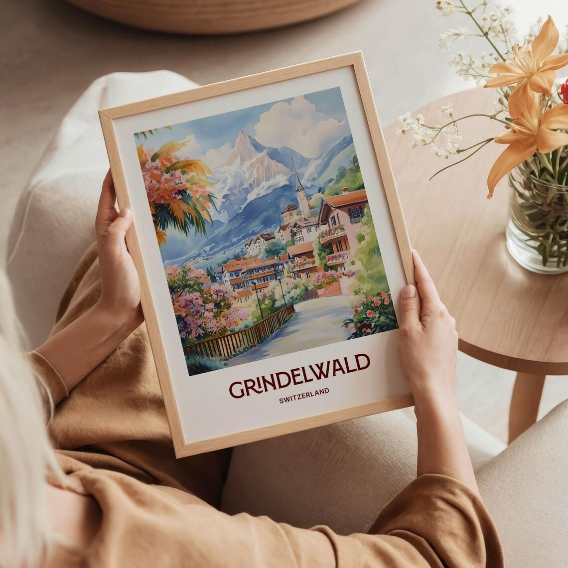 Grindelwald Switzerland Alpine Village Watercolor Poster Peak View - Image 5