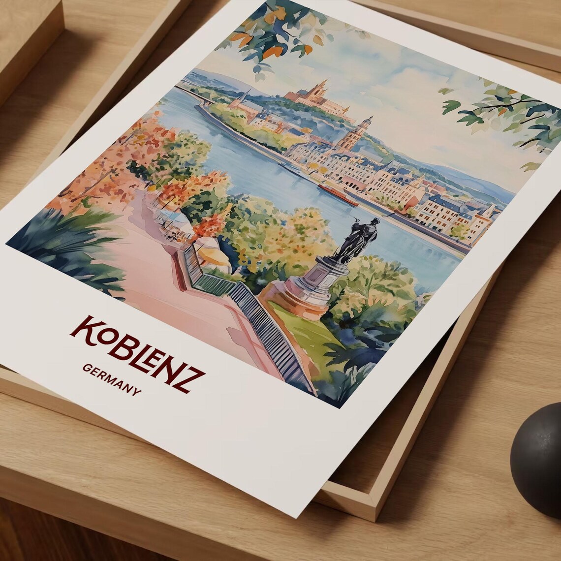 Koblenz Germany Historic Watercolor Rhine Fortress View Poster - Image 2