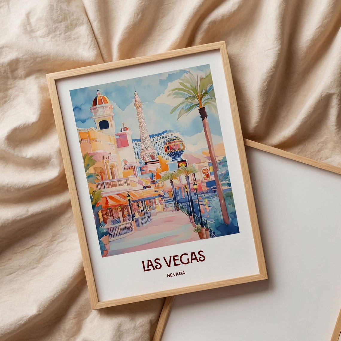 Las Vegas Nevada Eiffel Tower Replica Strip Watercolor Travel Poster - Image 3