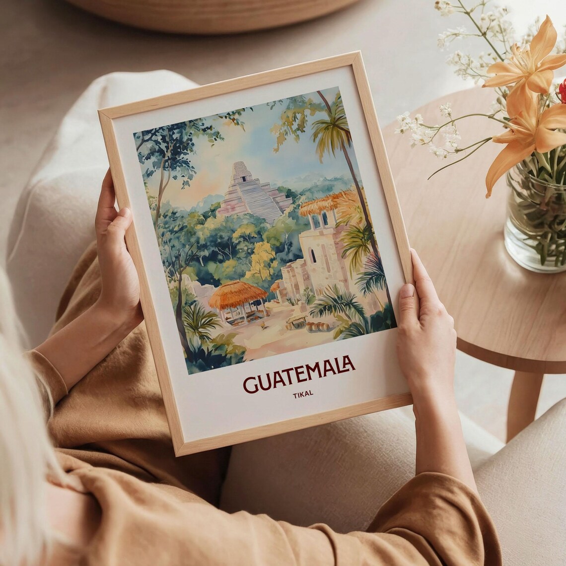 Tikal Guatemala Maya Pyramid Jungle Watercolor Travel Poster Ruins - Image 5