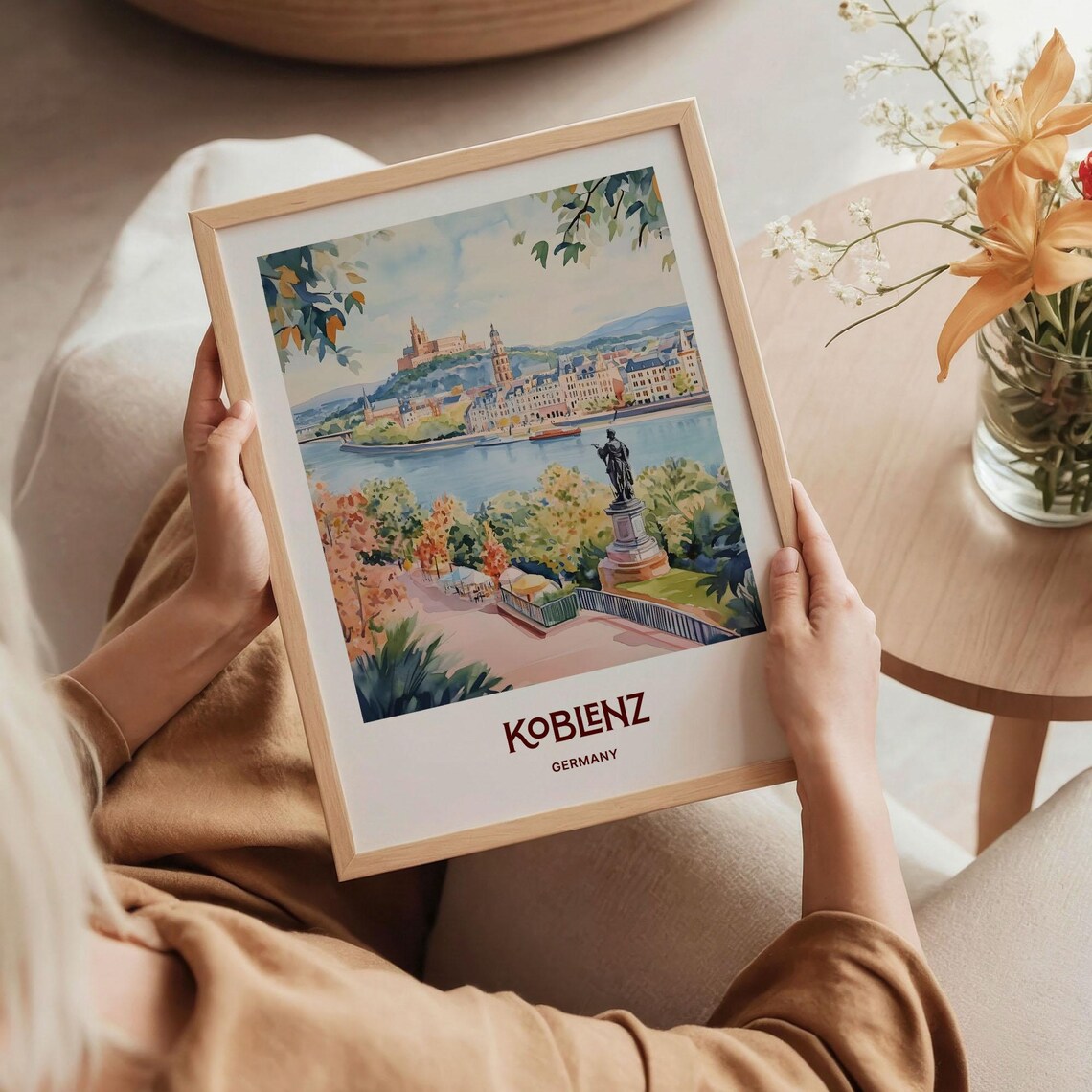 Koblenz Germany Historic Watercolor Rhine Fortress View Poster - Image 5