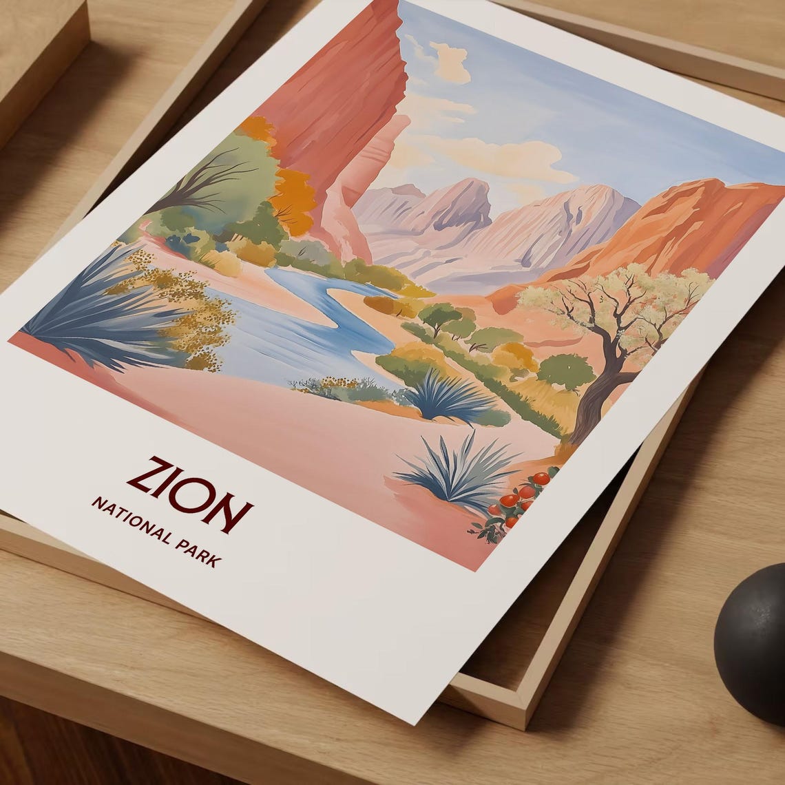 Zion National Park Utah Red Rock Canyon River Travel Art Poster - Image 2