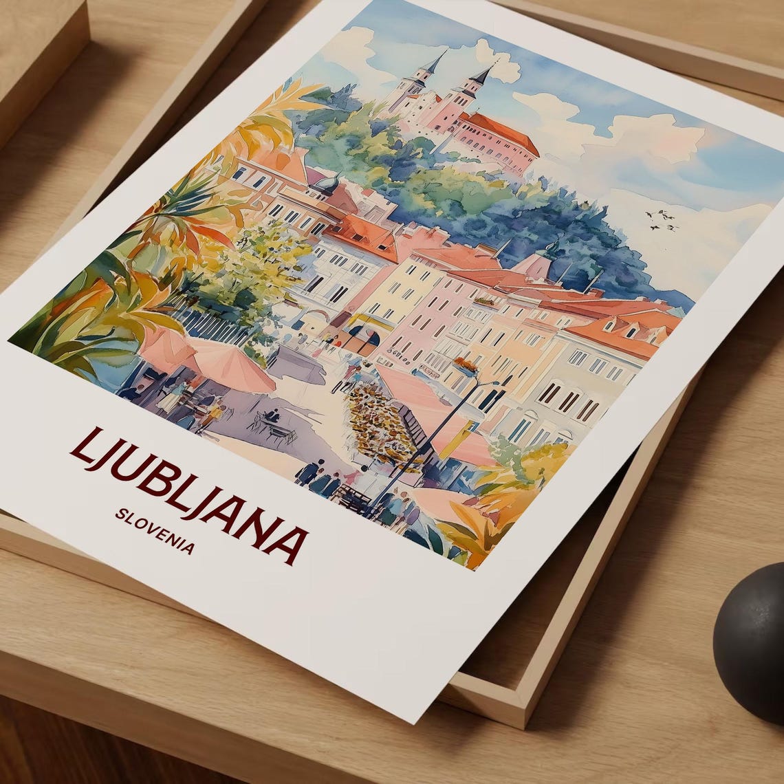 Ljubljana Slovenia Castle Hill Old Town Watercolor Travel Poster - Image 2