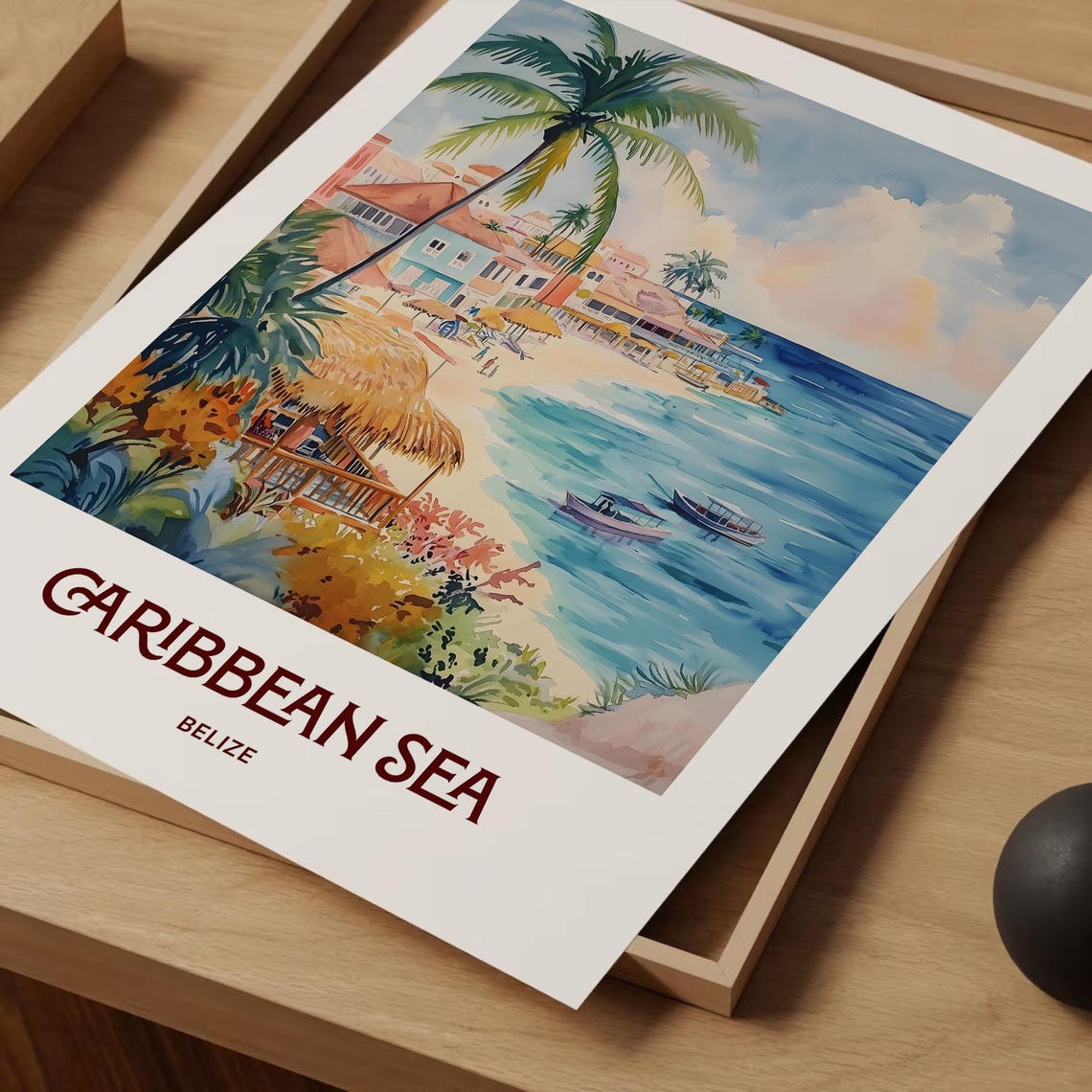 Belize Travel Print Caribbean Sea Poster Minimalist Art Personalized Gift Wedding Gift Birthday Gift Custom Text C35 375 - Image 2