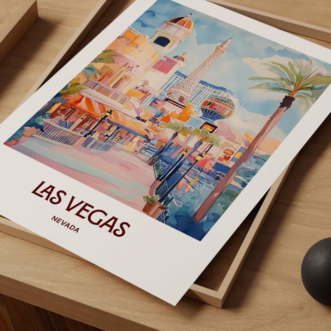 Las Vegas Nevada Eiffel Tower Replica Strip Watercolor Travel Poster - Image 2