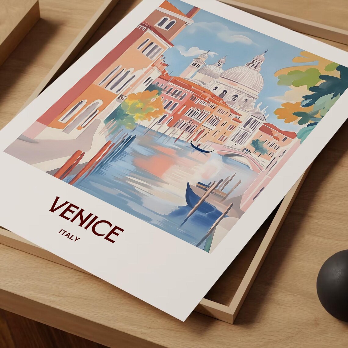 Venice Italy Grand Canal Gondolas Domed Church Watercolor Travel Poster - Image 2